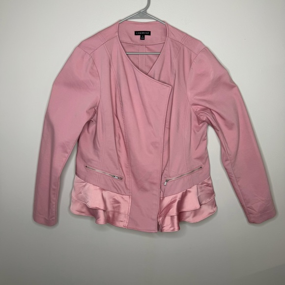 Lane Bryant Jackets & Blazers - Lane Bryant Pink Moto-Style Jacket with Ruffle Detail Size 18